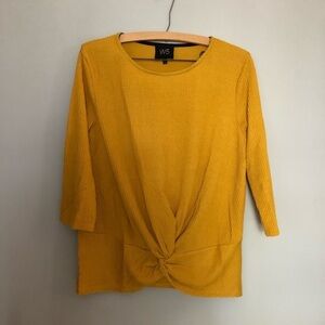 Yellow ribbed Tie Knot 3/4 Sleeve Top